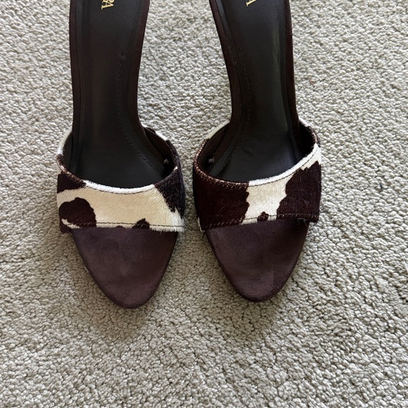 Zara Brown and White Cow Print Slide Mules - Picture 2 of 7